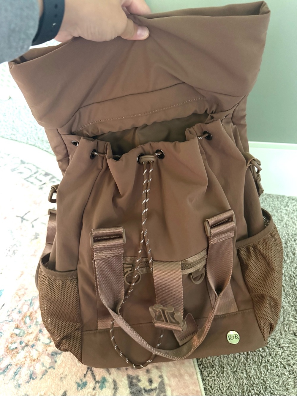 Iris & Rainbow Brown Roll-Top Baby Bag Backpack - Picture 3 of 5